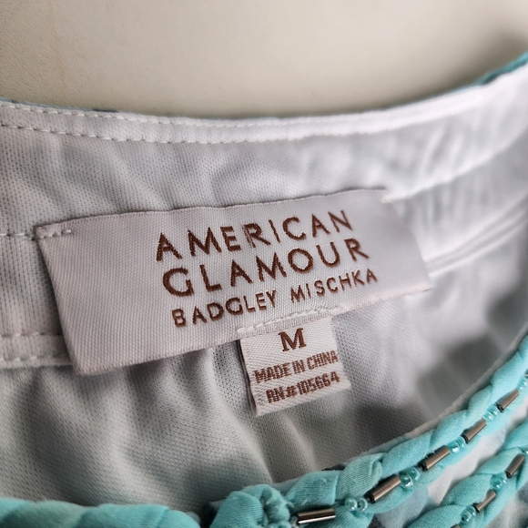 American Glamour Badgley Mischka Dress Womens Long Sleeve Chiffon Beaded Flowy M - Picture 10 of 16